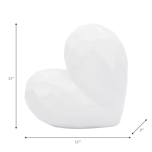 Decorative Ceramic Heart Sculpture for Home Decor - Ornament for Bathroom, Office, and Living Room Decor - Modern Figurine Accent for Bedroom, Shelf Display, and Coffee Table - 12", White - color: White, size: 11x5x11