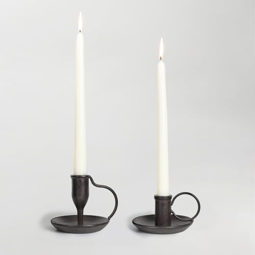 Matte Black Iron Candle Holder with Handle 2 Pcs Taper Candle Sticks Holder Decor Farmhouse Candlestick Holders for Home Wedding Party Dinning Table Centerpiece - color: Black&brown