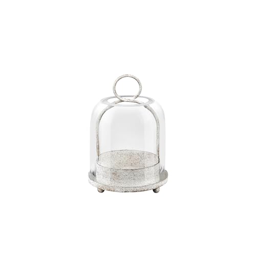 5"x7.5" Versatile Modern Metal Hurricane Lantern with Handmade Sturdy Glass Dome in Vintage White for 3" Pillar Candle & Plants, Industrial, Farmhouse, Shabby Chic - color: White Shabby, size: 5"x7.5"