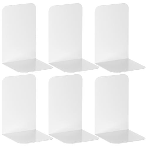 VFINE Bookends 3 Pairs, White Metal Book Ends, Bookends for Shelves, Book Stopper for Heavy Books, Book Dividers for Home Office - color: White Bookends 6 Pieces