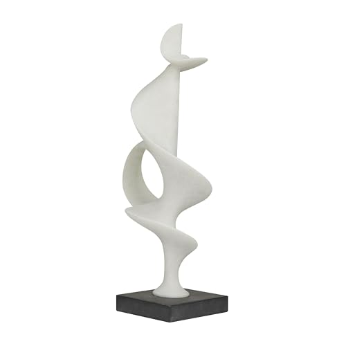 Deco 79 Polystone Abstract Decorative Sculpture Home Decor Statue with Black Base, Accent Figurine 10" x 9" x 28", White