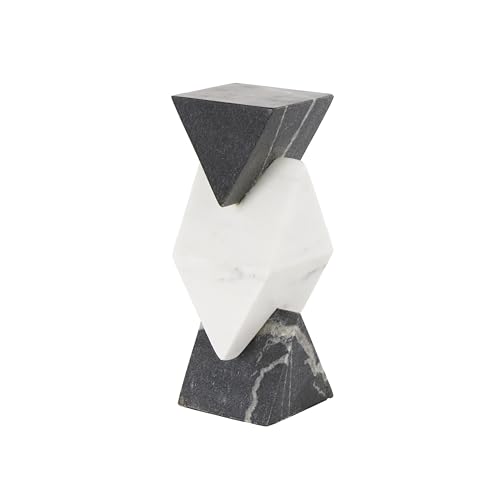 Deco 79 Marble Geometric Decorative Sculpture Stacked Pyramid Home Decor Statue with White Diamond Center, Accent Figurine 4" x 4" x 10", White - size: 4" x 4" x 10"
