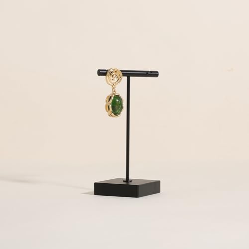 Black earring display stand for selling, Metal earring T bar holder for show, Jewelry earring storage organizer, jewelry photography props (Square base-Black-Low) - color: Black, size: Low