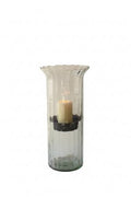 First of a Kind Large Glass Candle Holder - Hurricane Candle Holder with Rustic Insert, Mouthblown by Artisans in Colombia - Perfect for Home Decor, Centerpieces, Display with Personal Memorabilia - size: Large