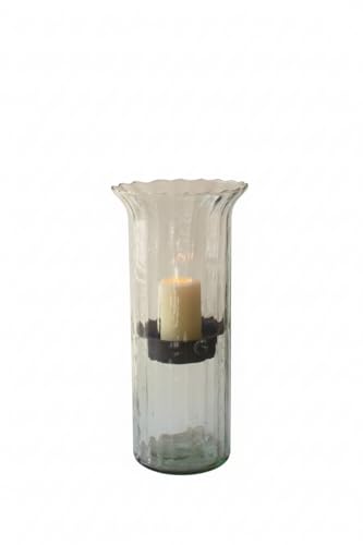 First of a Kind Large Glass Candle Holder - Hurricane Candle Holder with Rustic Insert, Mouthblown by Artisans in Colombia - Perfect for Home Decor, Centerpieces, Display with Personal Memorabilia - size: Large