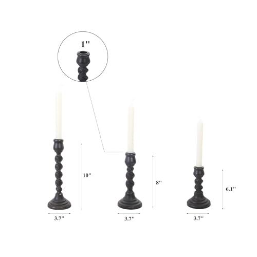 Candlestick Holders, 3 Pcs Rustic Black Candle Holder for Pillar Candles, 100% Solid Wood Decorative Candle Holders Distressed Wooden Farmhouse Candle Holder Large for Fireplace Table