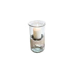 First of a Kind Glass Hurricane Pillar Candle Holder with Rustic Metal Insert, Perfect as a Centerpiece (10" Tall) - size: 10" Tall Clear