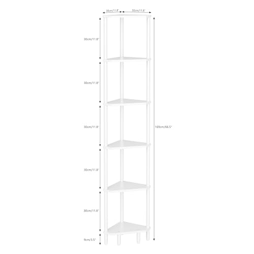 6 Tier Corner Shelf, 66.5'' Tall Standing Shelf, Narrow Display Shelf Stand, Modern Corner Bookshelf, Plant Stand, Corner Bookcase for Living Room, Bedroom, Bathroom, White LCS502W - color: White