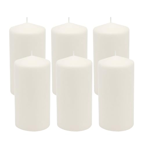 Stonebriar Unscented White Tall Pillar Candles, 65 Hour Burning Candle Pillars, Perfect for Decor, Weddings, Emergencies 3" X 6", 6 count - size: 3" x 6", style: Pack of 6