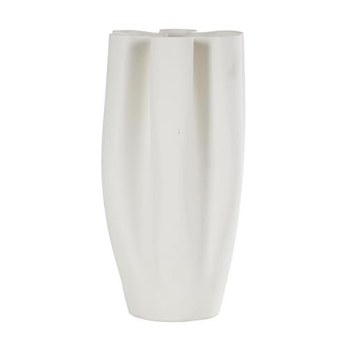 Deco 79 Ceramic Abstract Decorative Vase Ribbed Dimensional Folded Centerpiece Vase with Floral Shaped Rim, Flower Vase for Home Decoration 6" x 6" x 11", White - color: White, size: 6.4" x 5.6" x 11.4"
