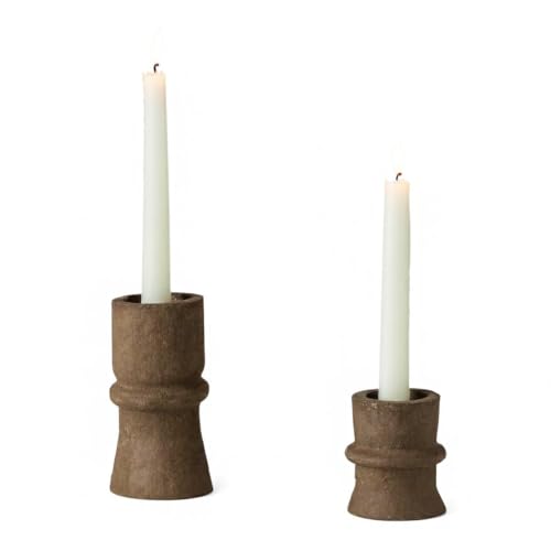 Romadedi Candlestick Holders Boho Decor: Taper Candle Holders Paper Mache for Living Room Modern Decorations Candle Stick Dining Table Centerpiece Fireplace Home Decoration Brown - color: Brown