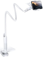 Lamicall Phone Holder, Gooseneck Mount, Compatible with 4-7'' Smartphones and Desktops, Adjustable Arm and Non-Slip Base, Easy to Install and Use - color: White