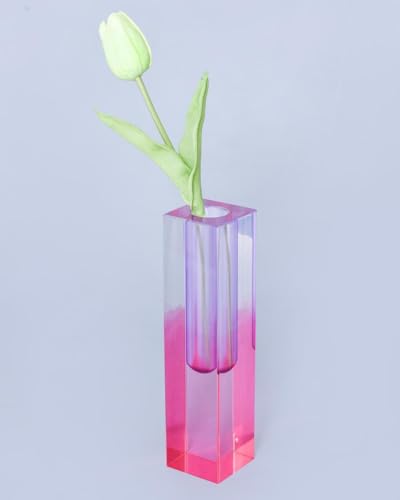Acrylic Vase, Bud Vase for Centerpieces, Maximalist Decor Cute Flowers Vases for Modern Home, Office, Bedroom, Living Room, Dining Table (Pure Purple, Peach Powder) - color: Purple，pink