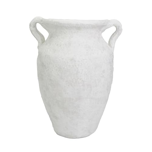 roro Rustic White Prunus Vase with Ear Handles, 11 inches, Textured Stucco Finish