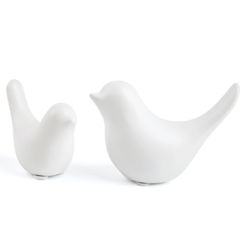 Elegant White Small Bird Sculptures,Modern Abstract Art Pieces for Bookshelf Decor, Coffee Table Decor, and Luxury Home Decor Accents(2Pcs White Birds) - color: White