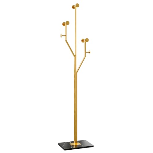 Gold Coat rack,Sturdy coat tree freestanding heavy duty with Marble Base,Metal standing coat rack for Bedroom,Entrance,Modern coat hanger stand for Coats,Hats,Bags(gold) - style: gold-tree hook