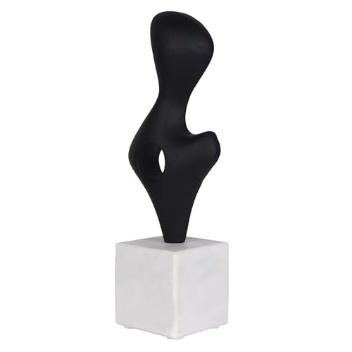 Cruiser’s Caché Modern Abstract Sculpture, Artisan-Made Cast Aluminum with Black Anthracite Finish, Natural Marble Base, 11.75" - color: Modern Abstract 11.75"