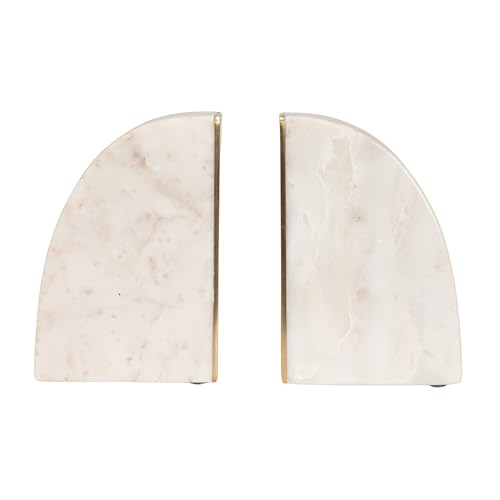 Bloomingville 2-Piece Marble Bookends with Brass Inlay, Gold Finish, White