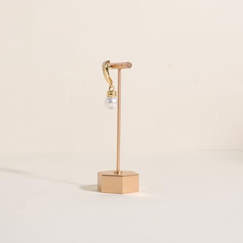 Golden earring display stand for selling, Metal earring T bar holder for show, Jewelry earring storage organizer, jewelry photography props (Hexagon base-Golden-Low) - color: Gold, size: Low