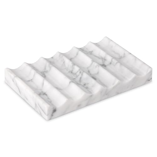 Luxury Marble Soap Dish Tray,Rectangle Stone Marble Soap Tray,Self Draining Soap Holder for Bathroom, Kitchen (Carrara White) - color: Carrara White