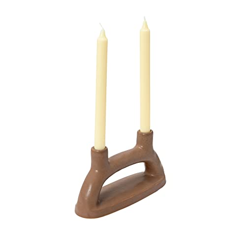Creative Co-Op Modern Stoneware Double Taper Holder, Matte Brown