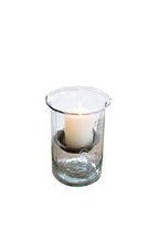 First of a Kind Glass Hurricane Pillar Candle Holder with Rustic Metal Insert, Perfect as a Centerpiece (8" Tall Clear) - size: 8" Tall Clear