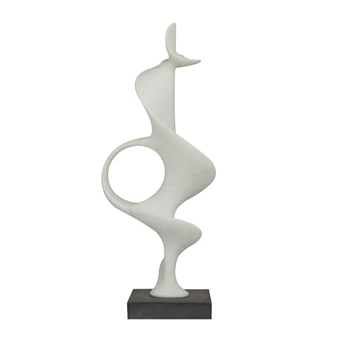Deco 79 Polystone Abstract Decorative Sculpture Home Decor Statue with Black Base, Accent Figurine 10" x 9" x 28", White