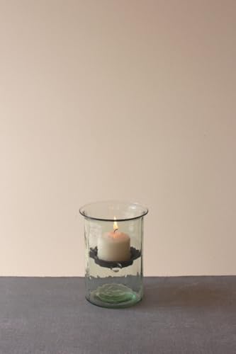 First of a Kind Glass Hurricane Pillar Candle Holder with Rustic Metal Insert, Perfect as a Centerpiece (8" Tall Clear) - size: 8" Tall Clear