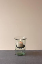 First of a Kind Glass Hurricane Pillar Candle Holder with Rustic Metal Insert, Perfect as a Centerpiece (8" Tall Clear) - size: 8" Tall Clear