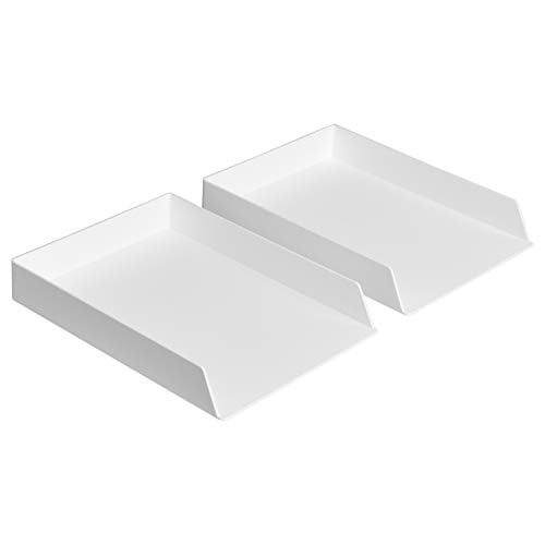 Amazon Basics Rectangular Plastic Desk Organizer, Letter Size Tray for Documents, 13 x 9.7 x 2.2 inches, White, 2-Pack - color: White, size: 2 Pack