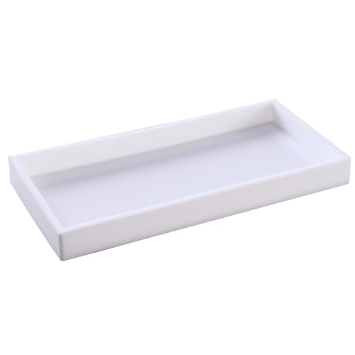 Bathroom Vanity Tray - 2PC (11.8 '' and 8'') Silicone Dresser Jewelry Ring Dish Tank Storage Kitchen Sink Countertop Tray Holder for Perfume Soap Towel Bathroom Trays, White - color: White, size: M+Mini