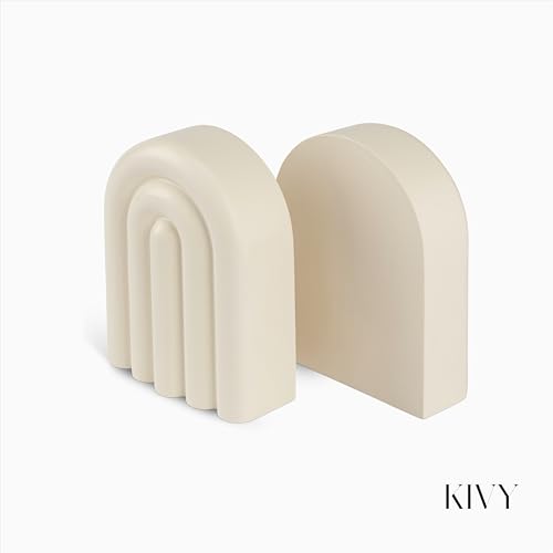 KIVY Concrete Book Ends for Shelves [Heavy Duty BOOKENDS] - Bookends Decorative for Heavy Books - Modern Trendy Book Ends - Book Stopper for Shelves - Book Holders for Shelves (White Bookends)