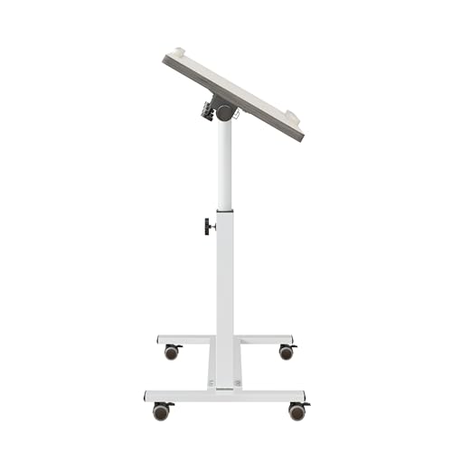 TigerDad Over Bed Table with Wheels Adjustable | Rolling Laptop Table Overbed Desk Hospital Tray Table Sofa Chair Side Table for Home Office (White) - color: White