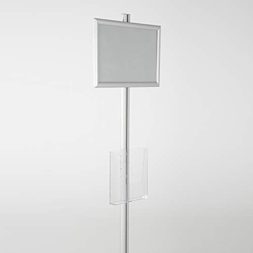 M&T Displays Free Standing Aluminum Display Stand Single Sided Document Brochure Sign Holder Front Loading Portrait Landscape Silver Snap Frame 1x(11x17) and Clear Acrylic Pocket 1x(8.5x11) Inch - color: Silver