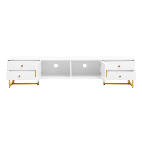 Modern TV Stand with Drawers for TVs up to 75'', Media Console Storage Cabinet Entertainment Center Furniture for Living Room Bedroom, Gold Metal Legs, 70.9-Inch, White - color: White