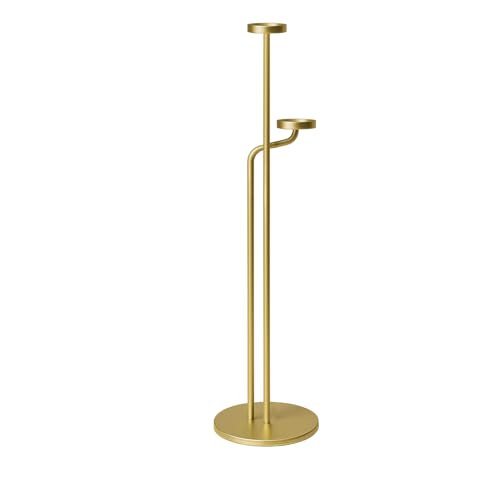 Smtyle Gold Standing Candelabra, Dual-Tier Sculptural Metal Floor Candle Holders for Wedding, Home Decor, Holiday, and Birthday Party