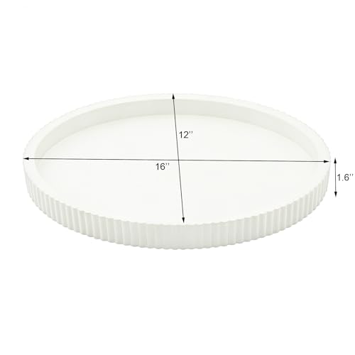 Carah & Cossh Oval Wooden Tray, Modern Decorative Tray 16''x12'', Oval Farmhouse Rustic Serving Tray, Table Centre Tray, Perfect for Storage and Display (White B) - color: White B