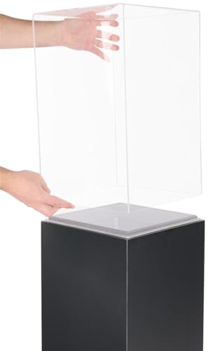 Displays2go Pedestal Display Case with Ambient LED Lighting and Clear Acrylic Top (PEDLEDBK2)