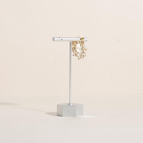 Silver earring display stand for selling, Metal earring T bar holder for show, Jewelry earring storage organizer, jewelry photography props (Hexagon base-Silver-Low) - color: Silver, size: Low