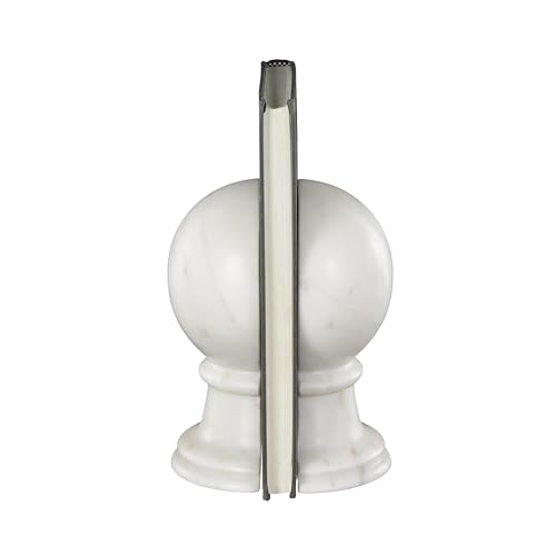 Deco 79 Marble Globe Decorative Bookends Sleek Orb Non Skid Bookends, Set of 2 Office Bookends2 W, 7" H, White - color: White, size: 2"W, 7"H