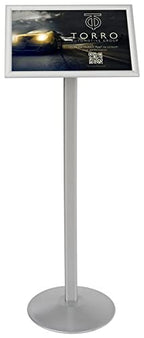 Displays2go Silver Finish Aluminum Sign Frame, 14 x 46-3/4 x 14-Inch, Free-Standing, Snap-Open Frame, With Curved Pole - color: Silver, size: 11" x 17", style: Landscape