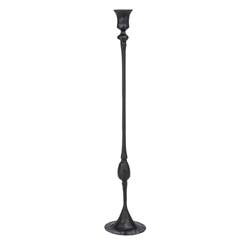 Creative Co-Op Tall Decorative Hand-Forged Metal Taper Holder, Black - size: 4" Round x 20"H