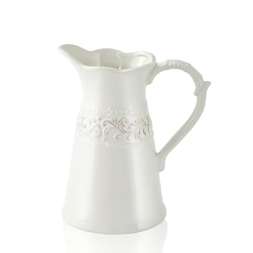 White Ceramic Pitcher Vase, Flower Pitcher,Farmhouse vase for Home Décor, 8.5inch Jug Vase. - color: Slim-bodied Pitcher
