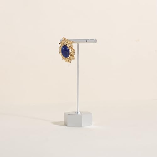 Silver earring display stand for selling, Metal earring T bar holder for show, Jewelry earring storage organizer, jewelry photography props (Hexagon base-Silver-Low) - color: Silver, size: Low
