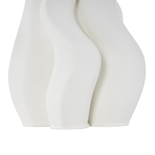 Deco 79 Ceramic Abstract Decorative Vase Ribbed Dimensional Wavy Centerpiece Vase with Floral Shaped Rim, Flower Vase for Home Decoration 8" x 8" x 13", White - color: White, size: 8" x 8" x 13"