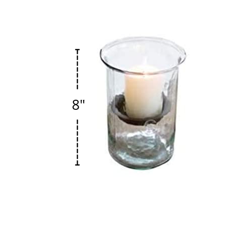 First of a Kind Glass Hurricane Pillar Candle Holder with Rustic Metal Insert, Perfect as a Centerpiece (8" Tall Clear) - size: 8" Tall Clear