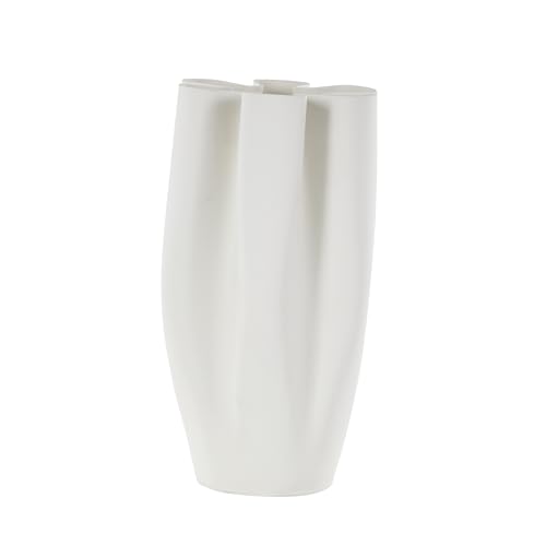 Deco 79 Ceramic Abstract Decorative Vase Ribbed Dimensional Folded Centerpiece Vase with Floral Shaped Rim, Flower Vase for Home Decoration 8" x 7" x 13", White - color: White, size: 8" x 7" x 13"