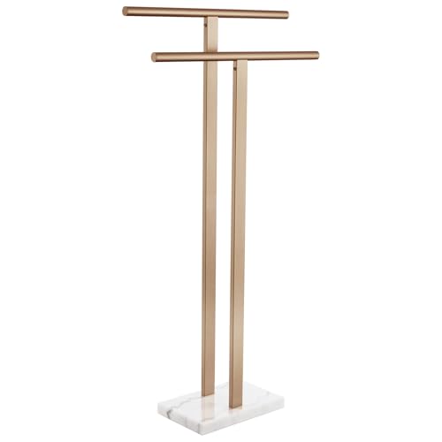 KOKOSIRI Standing Towel Rack for Bathroom Floor 2-Tier Towel Holder Free Stand with Heavy Marble Base Thicken Steady Champagne Bronze Stainless Steel THS0005-CPG - color: Champagne Bronze
