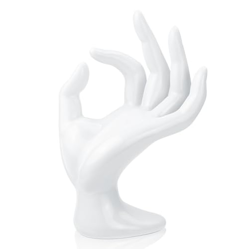 yuntop 1 Pack Hand Form Ring Holder Mannequin Hand Jewelry Organizer Stand Watch Stand Bracelet Ring Support Aesthetic Rack (White) - color: White