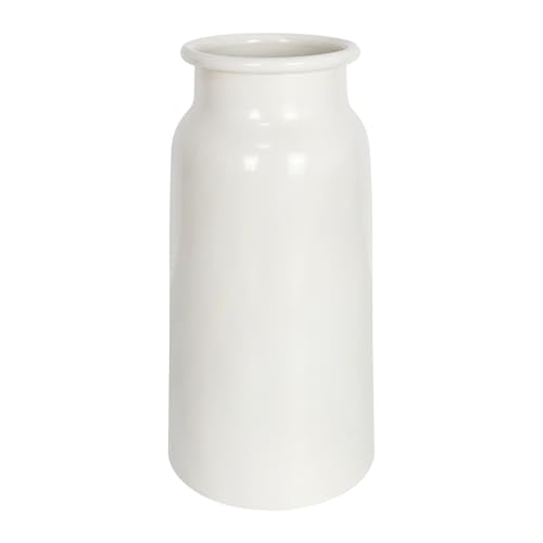 Modern White Metal Vase for Pampas Grass Bouquet, 10.67" Minimalist House Living Room Bedroom Restroom Decor Aesthetic, Anniversary Wedding Gift for Centerpiece Table Decorations Accessories for Women - color: White